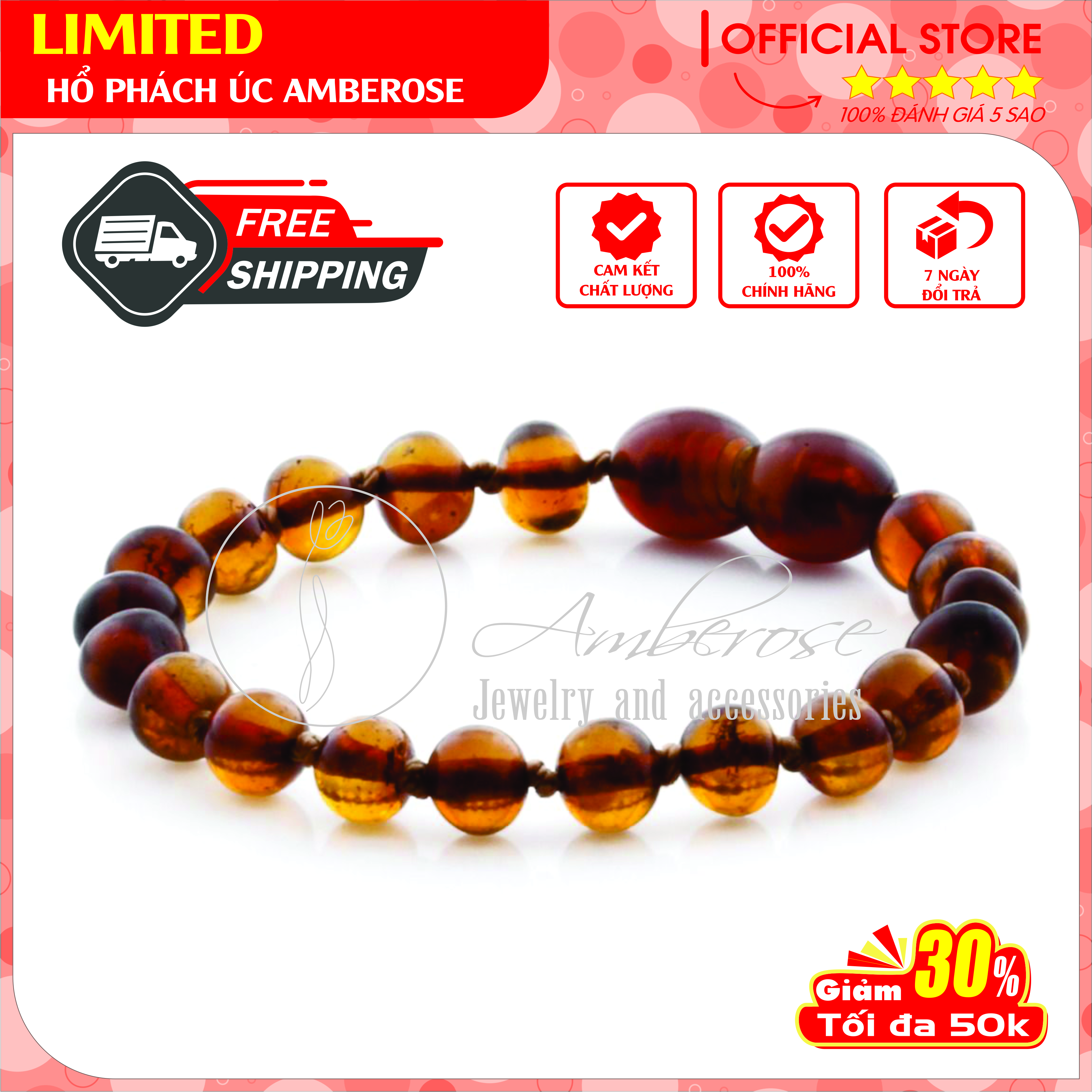 Bộ Vòng Hổ Phách Amber Úc Cho Bé 0 - 10 tuổi SAB1MND