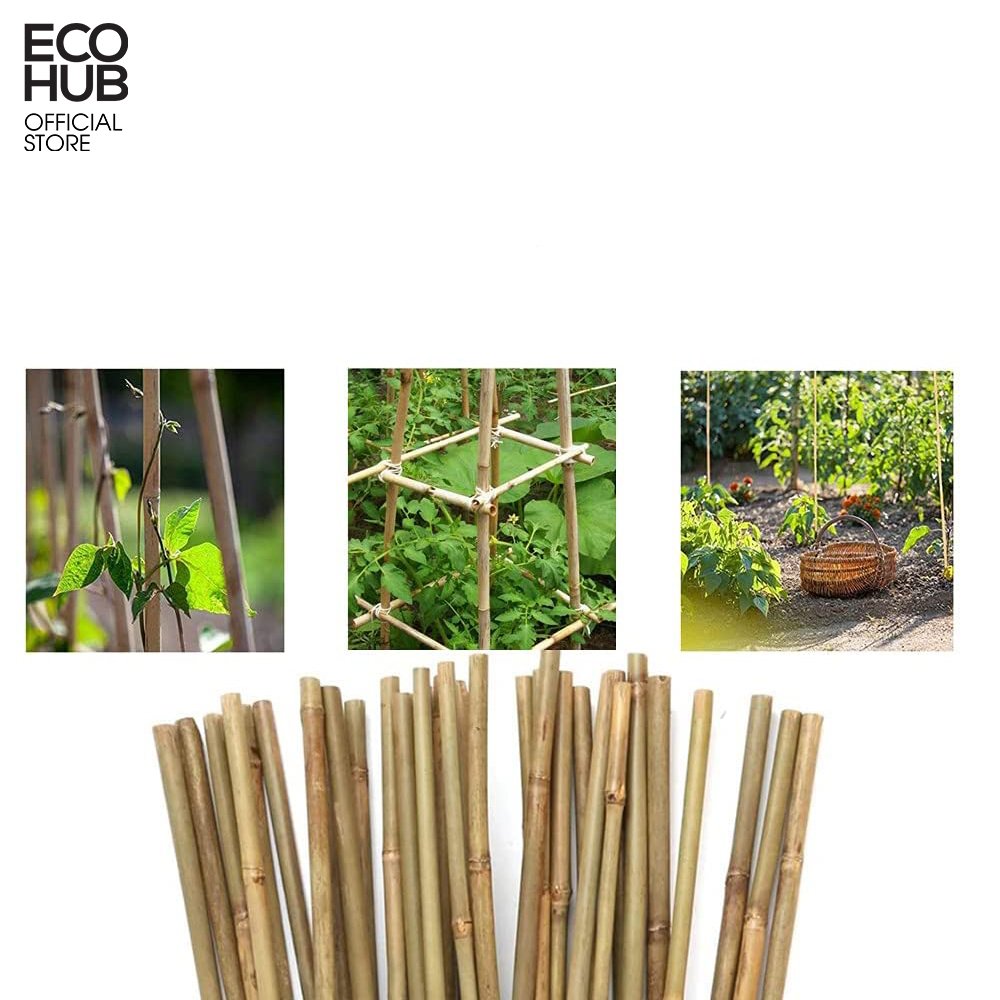 Bộ 4 Cọc tre ECOHUB dùng để trồng cây, làm hàng rào sân vườn đã được hấp cacbon tuổi thọ 2-3 năm ngoài dài 1m đường kính 10-12mm.