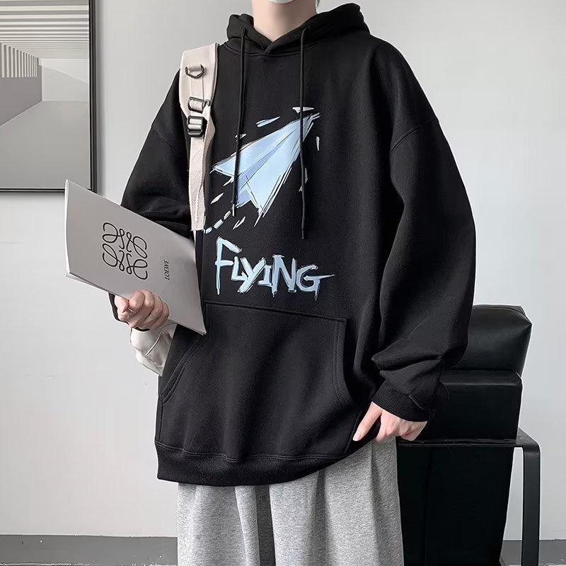 Áo Hoodie Tay Dài Dáng Rộng In Hình Máy Bay Giấy Phong Cách Thời Trang