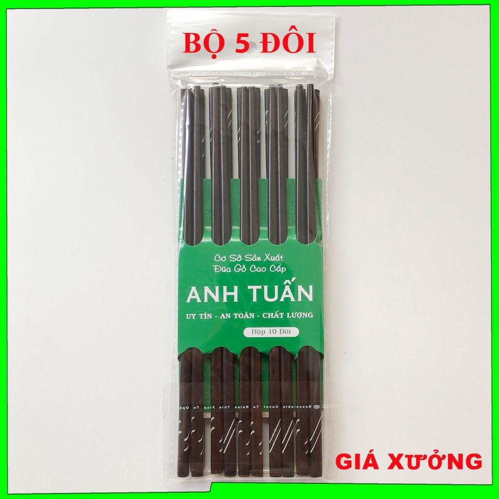 Bộ 5 đôi đũa KHẢM đũa ăn cơm cao cấp đũa gỗ TRẮC ĐEN, đũa đẹp tự nhiên không hoá chất, không cong vênh, chống mốc