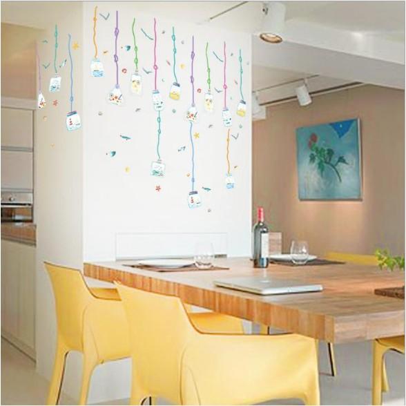 Decal trang trí tường - Rèm dây treo Chai Thủy Tinh Đại Dương