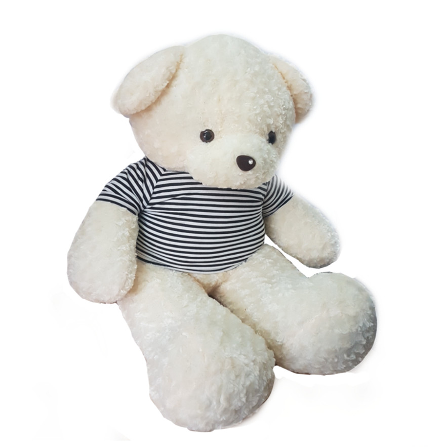 Gấu bông teddy trắng 1m2 áo kẻ lông xoáy 3 chiều cao cấp