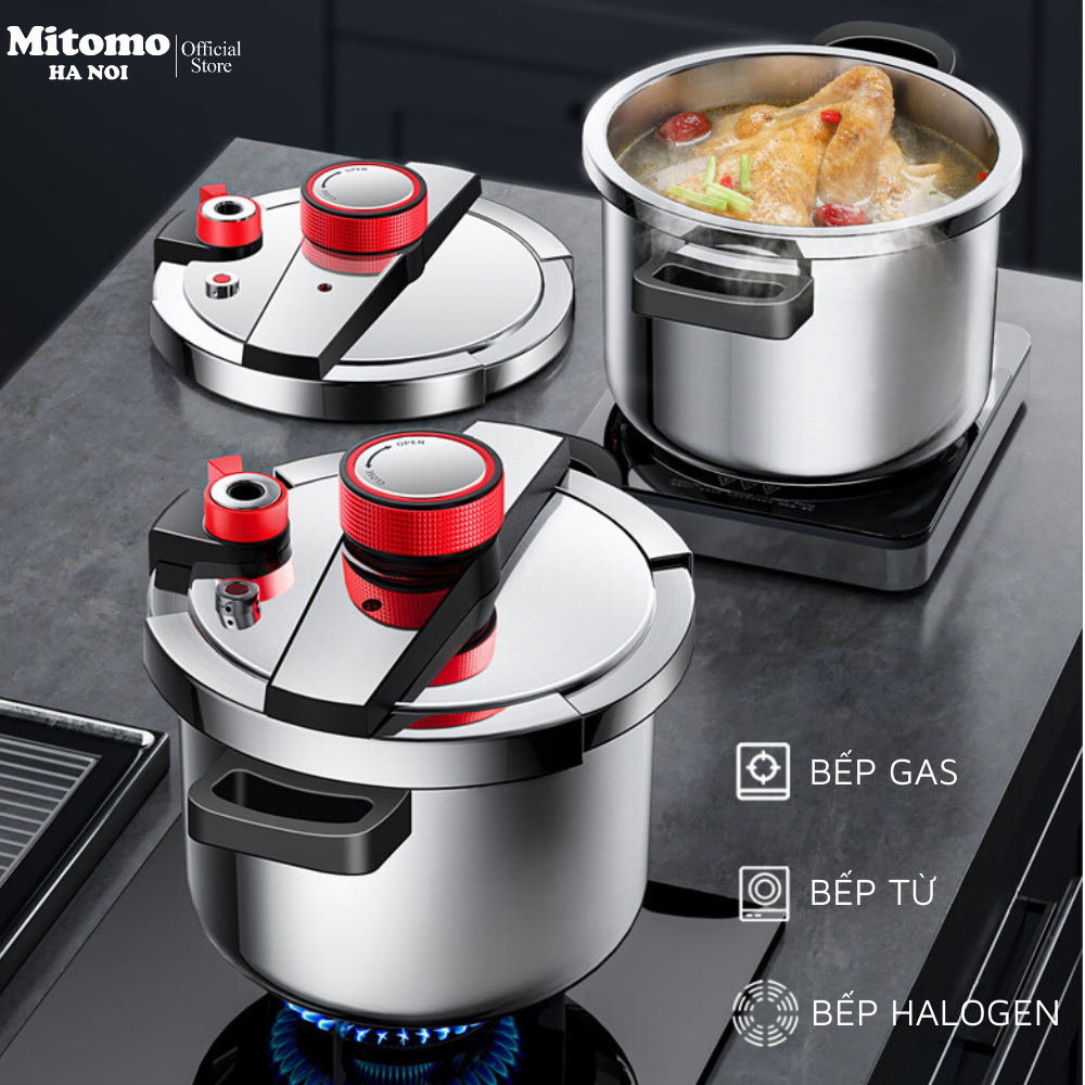Nồi áp suất inox đáy từ cao cấp Mitomo 304AEU, nấu trên mọi loại bếp - Hàng chính hãng bảo hành 12 tháng