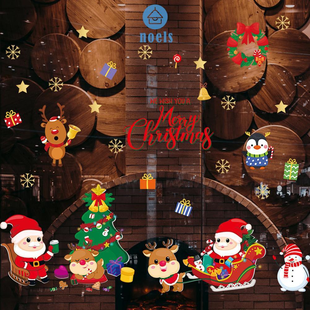 Bộ 2 Miếng Dán Tường Trang Trí Giáng Sinh Hình Ông Già Noel / Người Tuyết