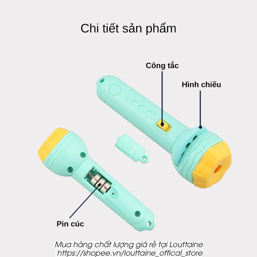 Đồ chơi Đèn pin chiếu hình cho bé 3 tấm chiếu 24 hình, đèn pin kể chuyện cho bé chất liệu nhựa ABS an toàn