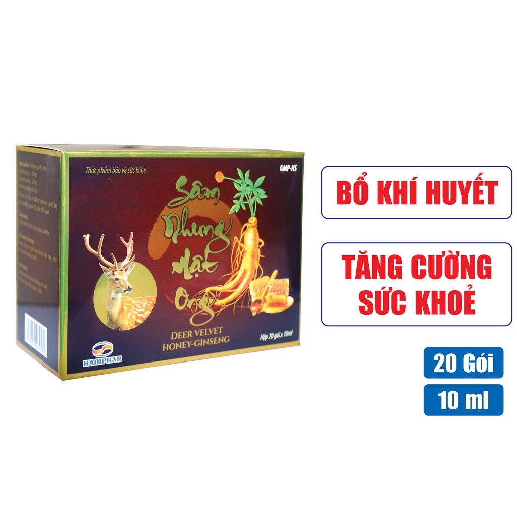 Sâm nhung mật ong Hadiphar Hộp 20 gói x 10ml