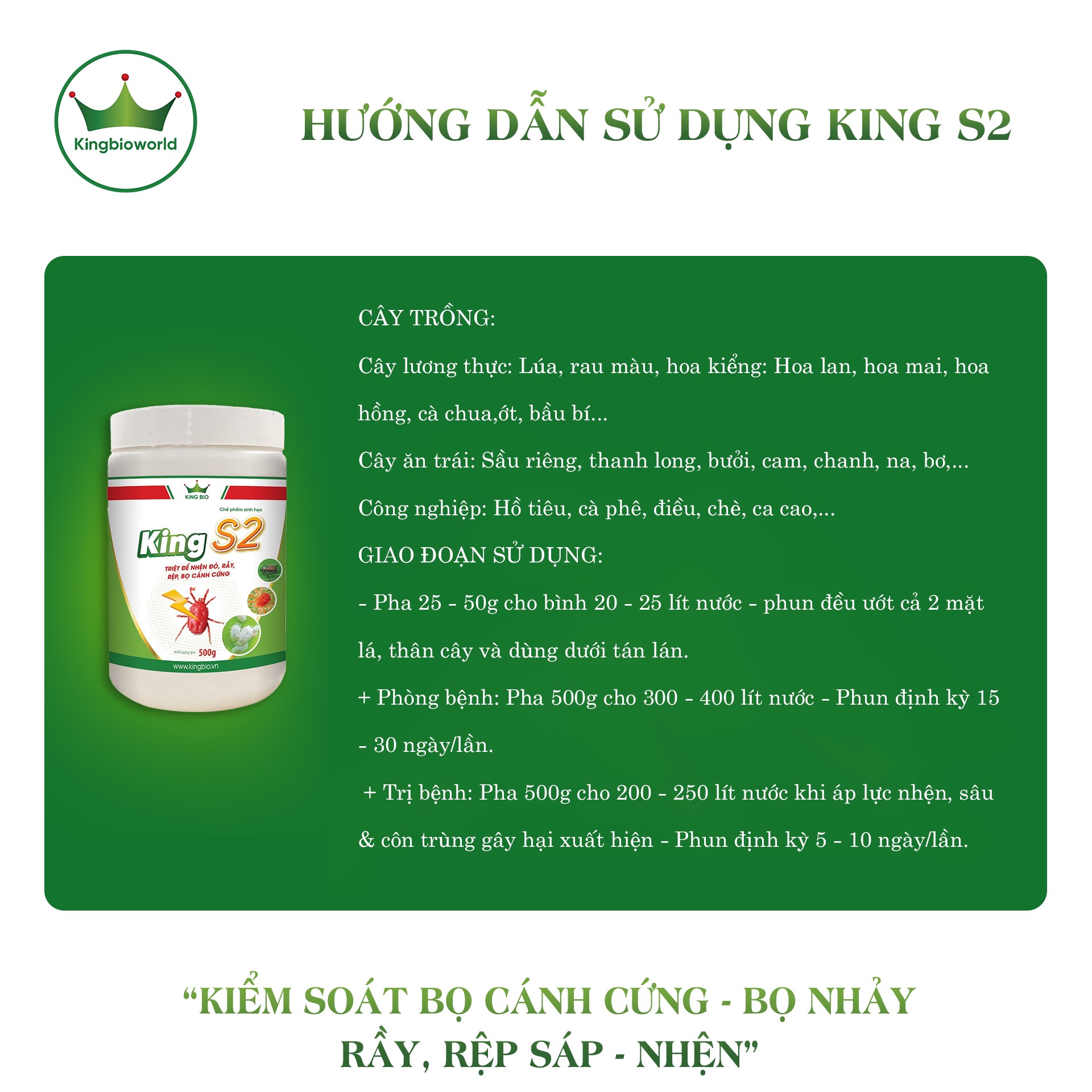 King S2 - Thuốc đặc trị côn trùng sinh học, tiêu diệt bọ nhảy, rầy, rệp sáp, nhện, bọ cánh cứng