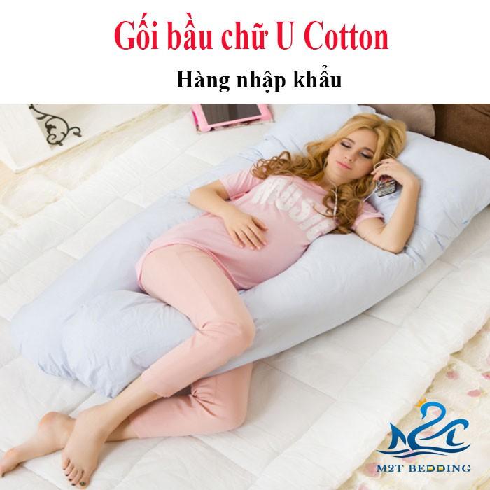 Gối bầu chữ U Cotton cao cấp M2T bedding, gối ôm dành cho bà bầu kích thước 75 x 140cm