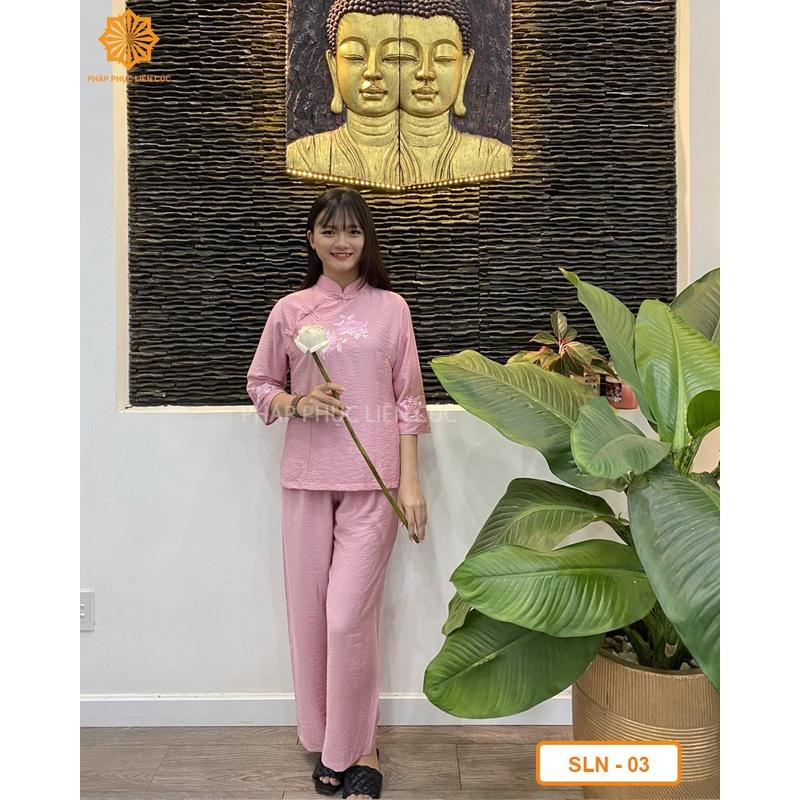 Đồ lam đi chùa nữ - Pháp phục mẫu xẫm xéo linen cao cấp, bền màu không nhăn xưởng may Liên Cúc