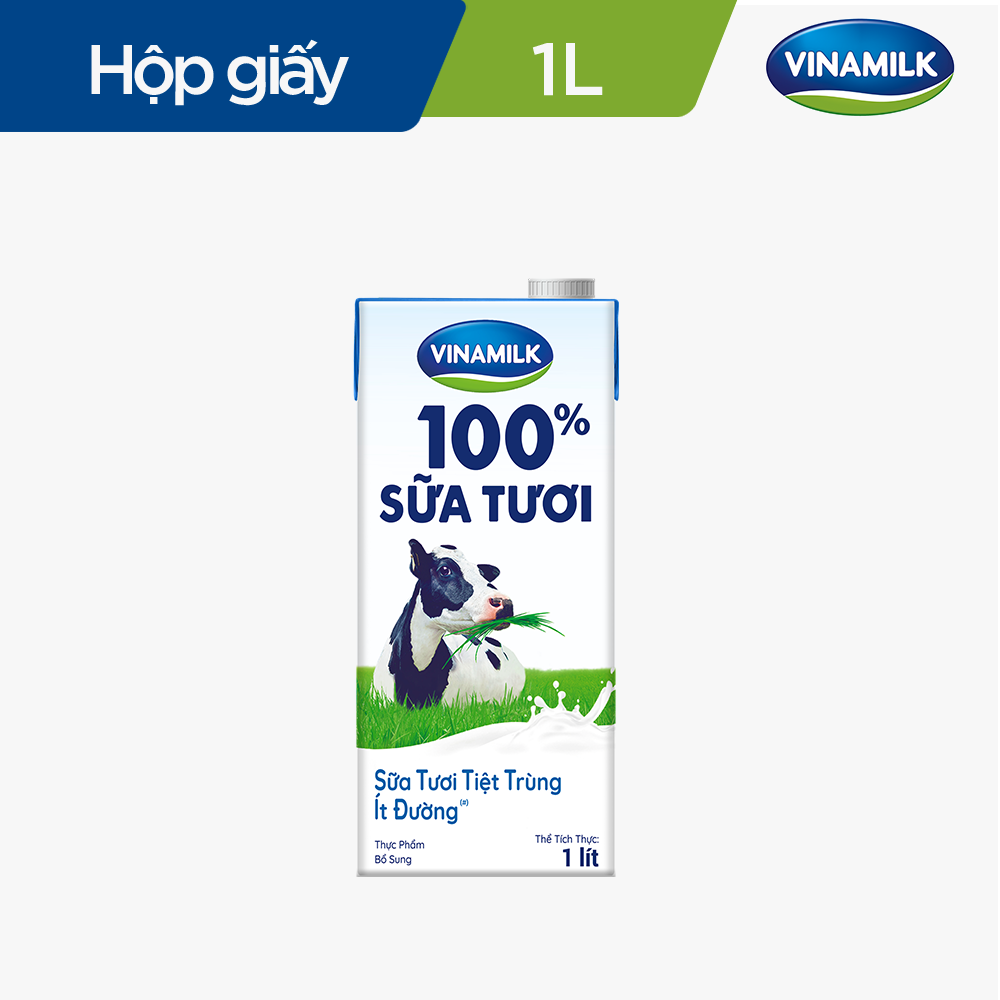 Thùng 12 Hộp Sữa Tươi Tiệt Trùng Vinamilk 100% Ít Đường (1L)