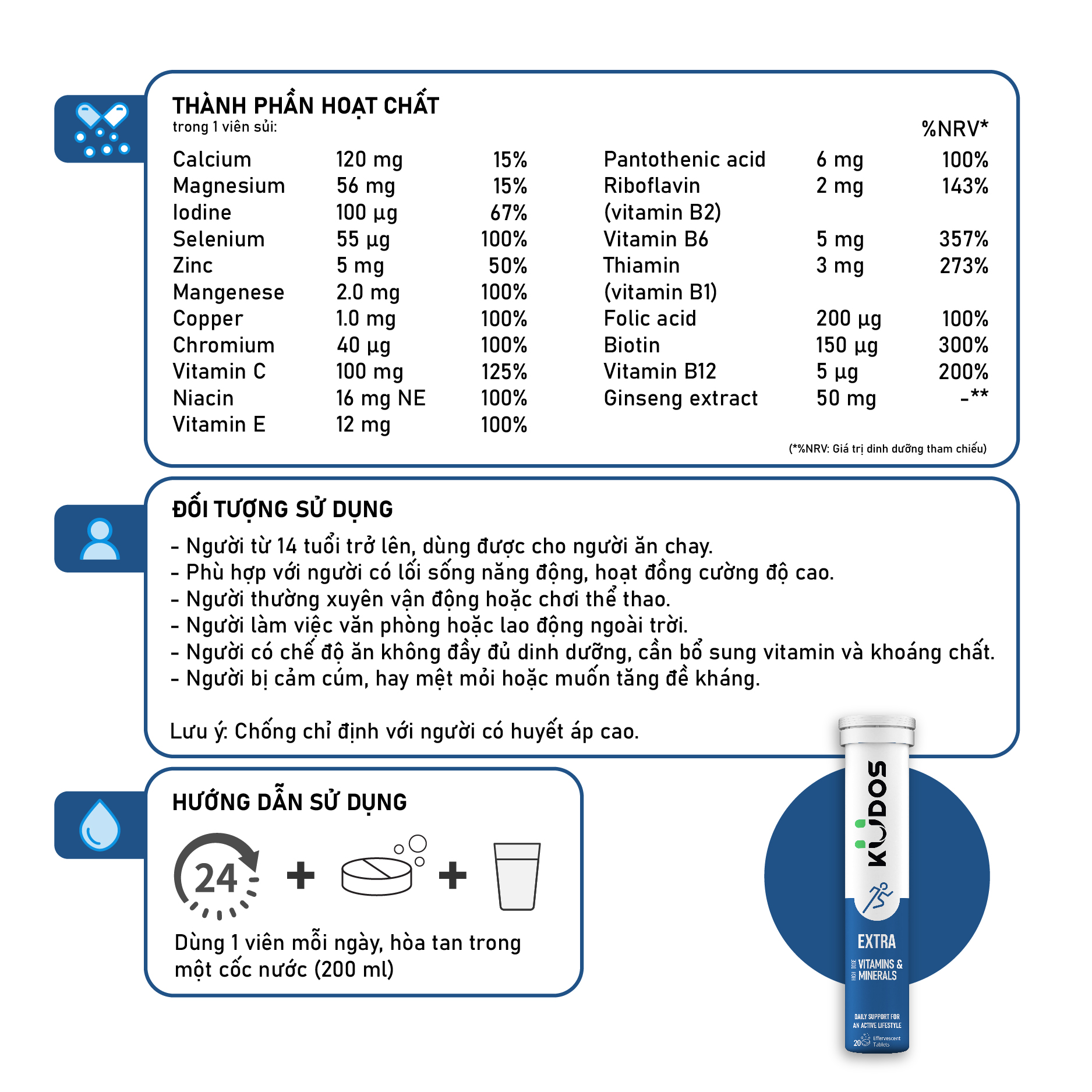 Viên sủi 18 loại vitamin & khoáng chất KUDOS EXTRA bổ sung năng lượng hương Trái cây nhiệt đới )