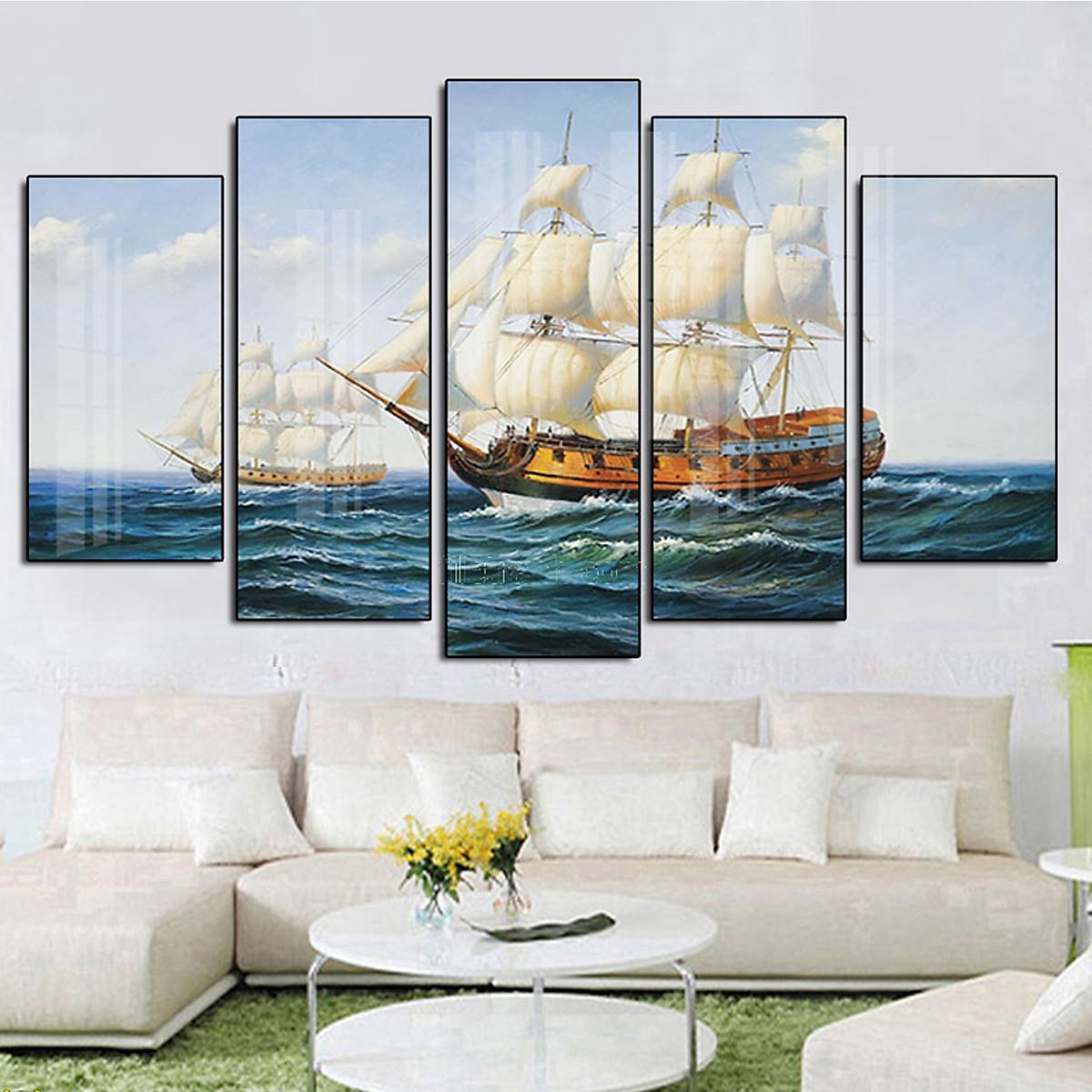 Tranh Tráng Gương Sang Trọng Treo Tường Hiện Đại _ Tranh Bộ 5 Thuận Buồm Xuôi Gió