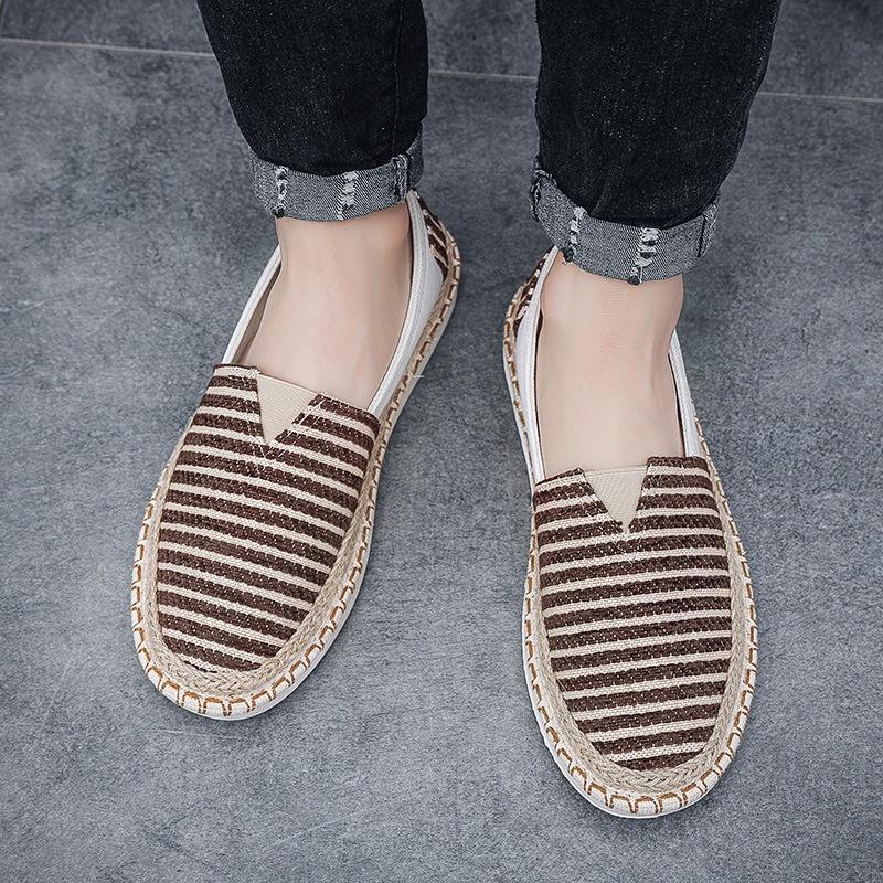 Slip on nam - Giày lười vải mẫu mới 2023 - Chất liệu vải bố sọc nhung, đế cao su bo viền đay cá tính - Mã 8922