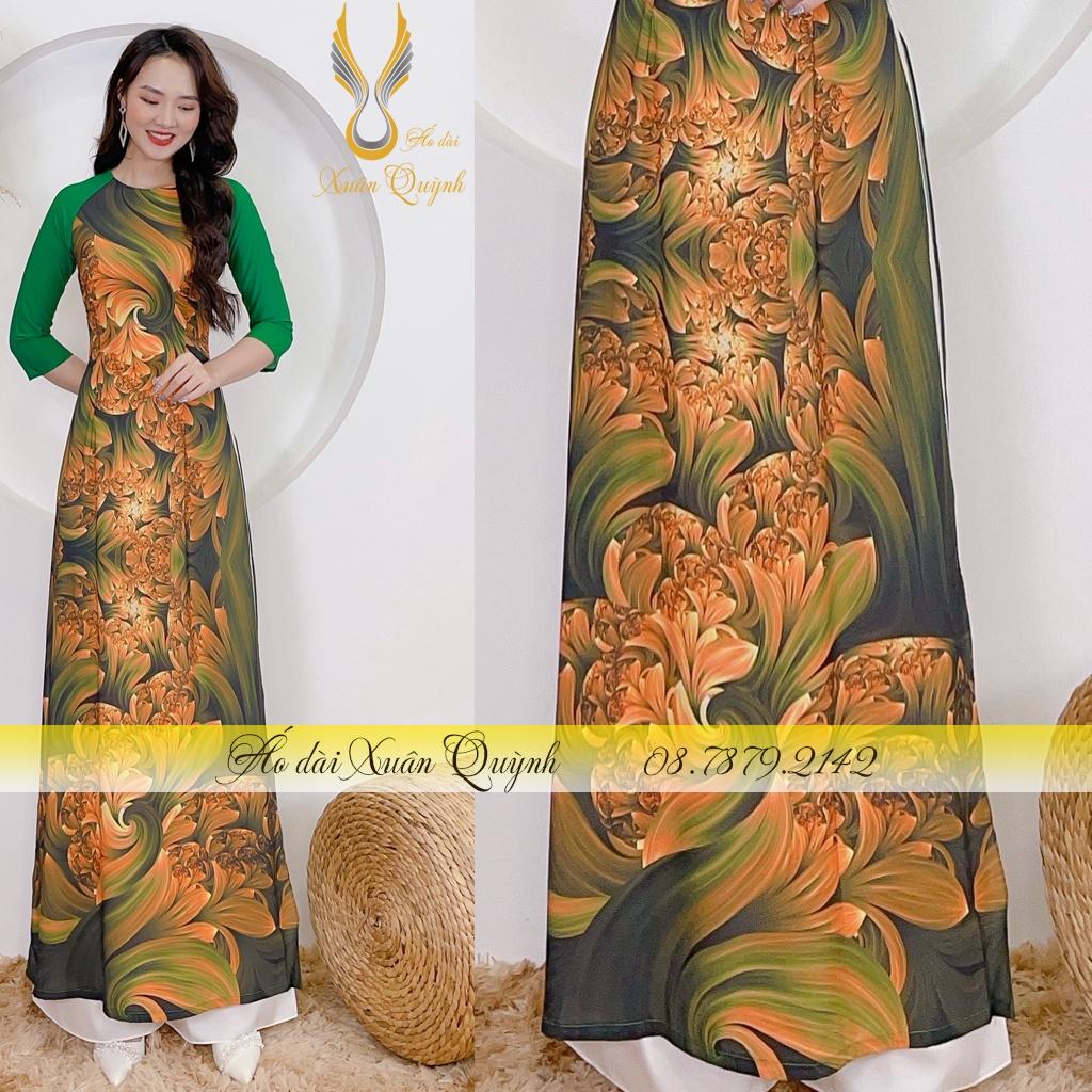 Áo Dài Họa Tiết Sóng Cuốn Trẻ Trung, Thanh Lịch Lụa Habutai Cao Cấp Mã K95