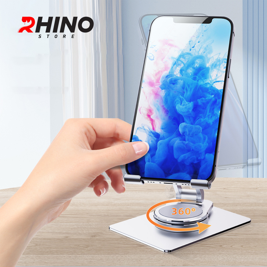 Kệ đỡ điện thoại, ipad 360° Rhino KP303, giá đỡ nhôm cao cấp để bàn tiện lợi có thể gấp gọn - Hàng chính hãng