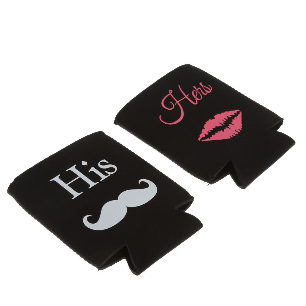 1 Set of Neoprene Wedding Beer Bottle Tin Can Cooler " His & Her" Cup Sleeve Holder