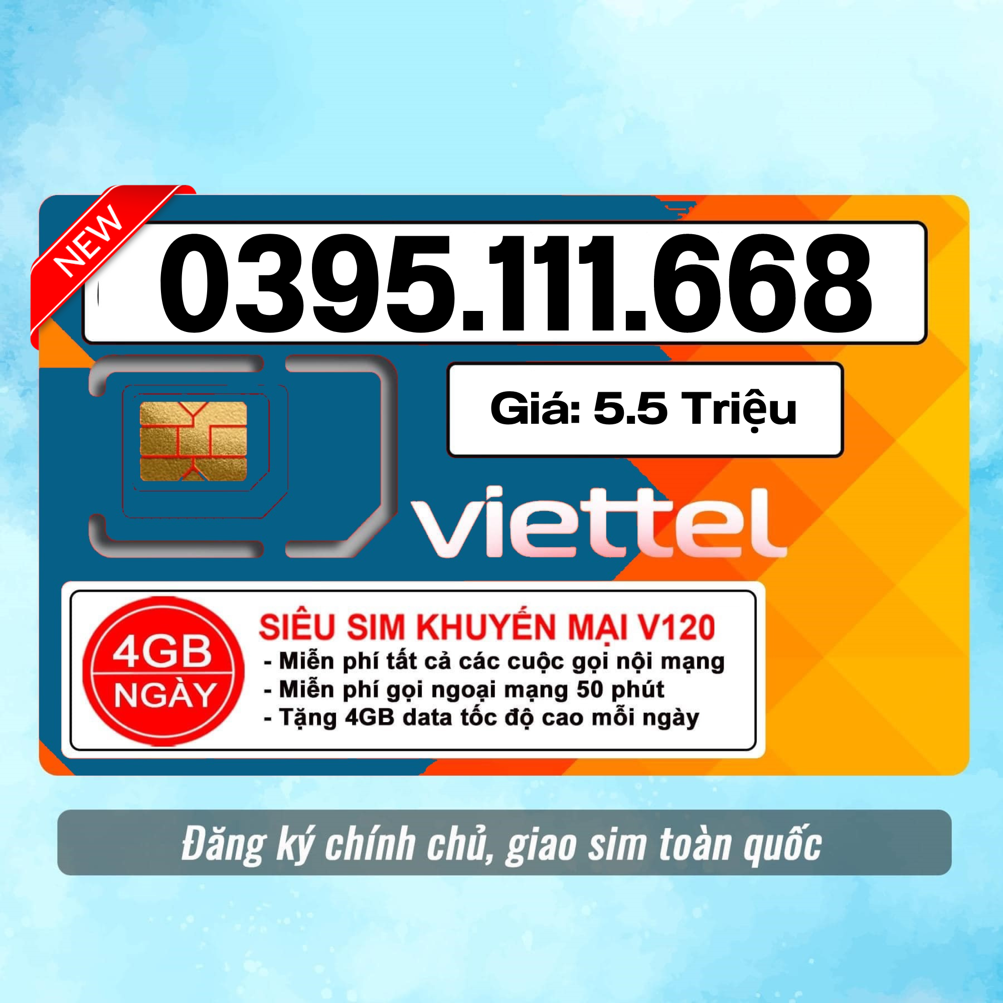 Sim Viettel số đẹp - Hàng chính hãng - 0395.111.668