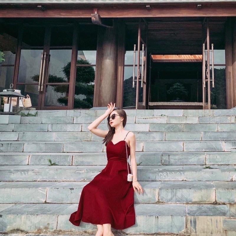 ĐẦM MAXI 2 DÂY ĐAN CHÉO LƯNG 2 MÀU