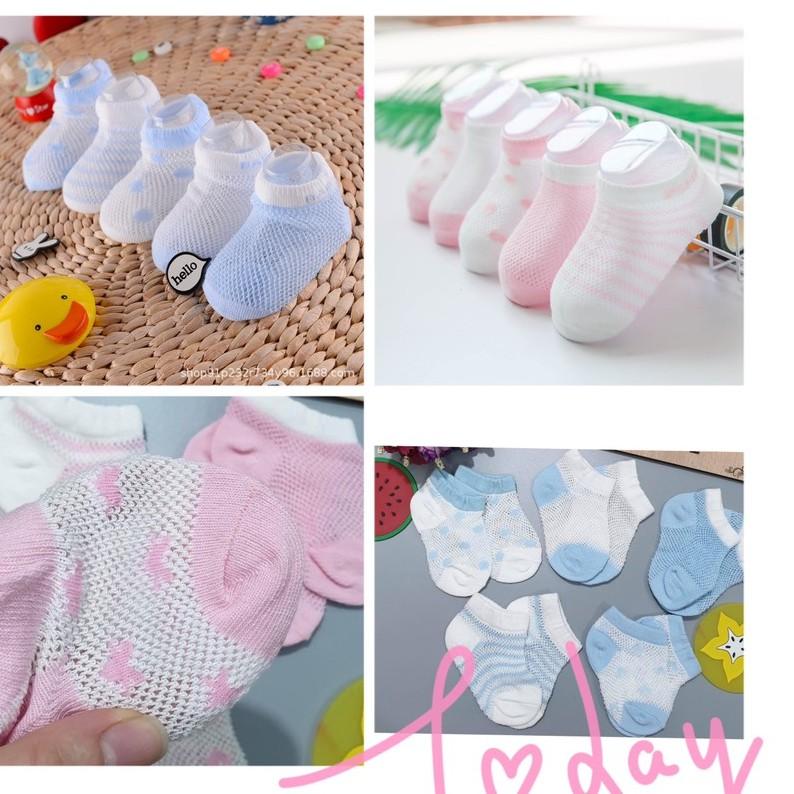 Sét 5 đôi tất lưới Màu -  Tất lưới Cotton mềm mại, thoáng khí cho bé trai/bé gái