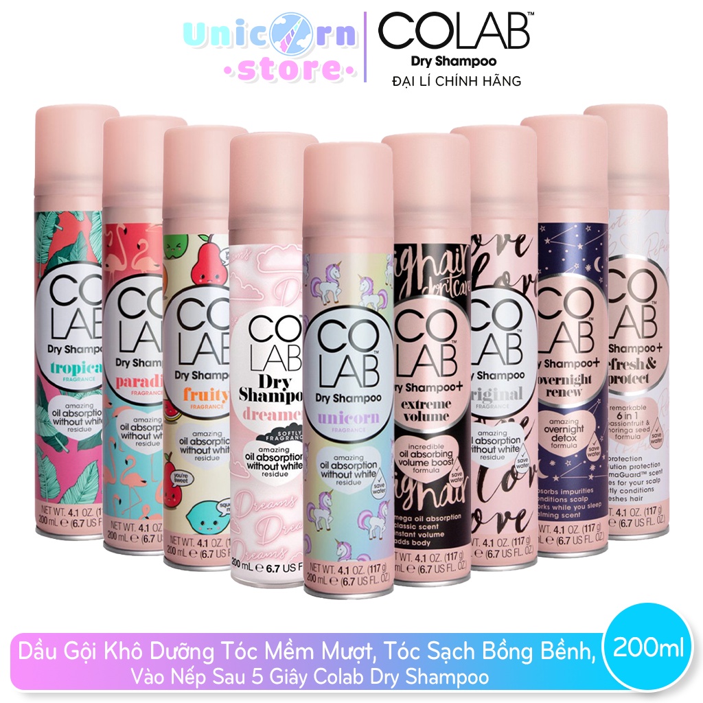 Dầu Gội Khô Colab Dry Shampoo 200ml Dưỡng Tóc Mềm Mượt, Tóc Sạch Bồng Bềnh, Vào Nếp Sau 5 Giây