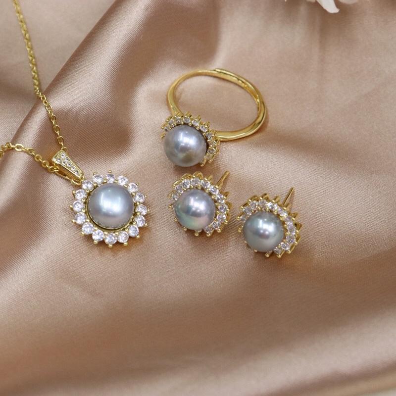 Bộ 3 Món Trang Sức Bạc Đính Hạt 9 Ly Sang Trọng - Trường Thịnh Ngọc Trai