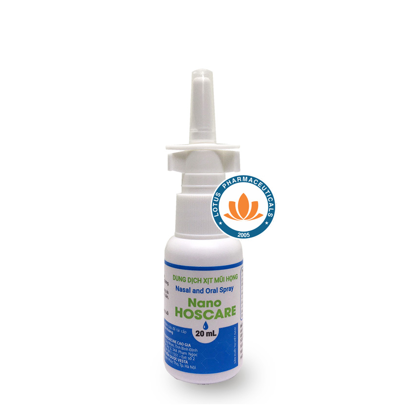 Nano HOSCARE 20ml - Bình xịt mũi họng kháng khuẩn, hỗ trợ giảm viêm xoang, viêm mũi, viêm họng, viêm amidam