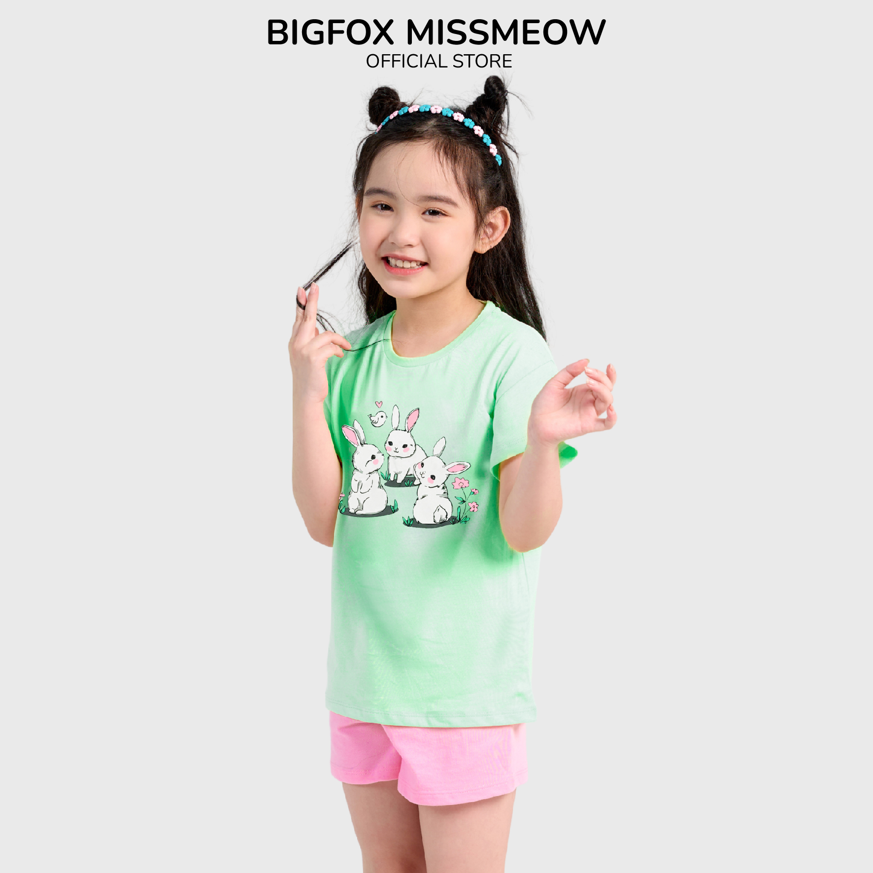 Đồ Bộ Bé Gái Bigfox Missmeow Mùa Mùa Hè Vải Cotton In Thỏ Dễ Thương Size Đại Trẻ Em 3,4,5,6,7,8 Tuổi 25kg 30kg