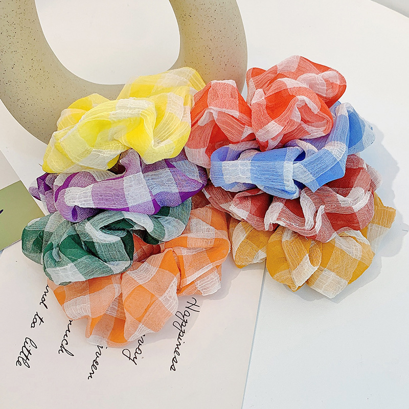 Dây buộc tóc -  Scrunchies kẻ vải mềm không nhăn dễ thương HD69