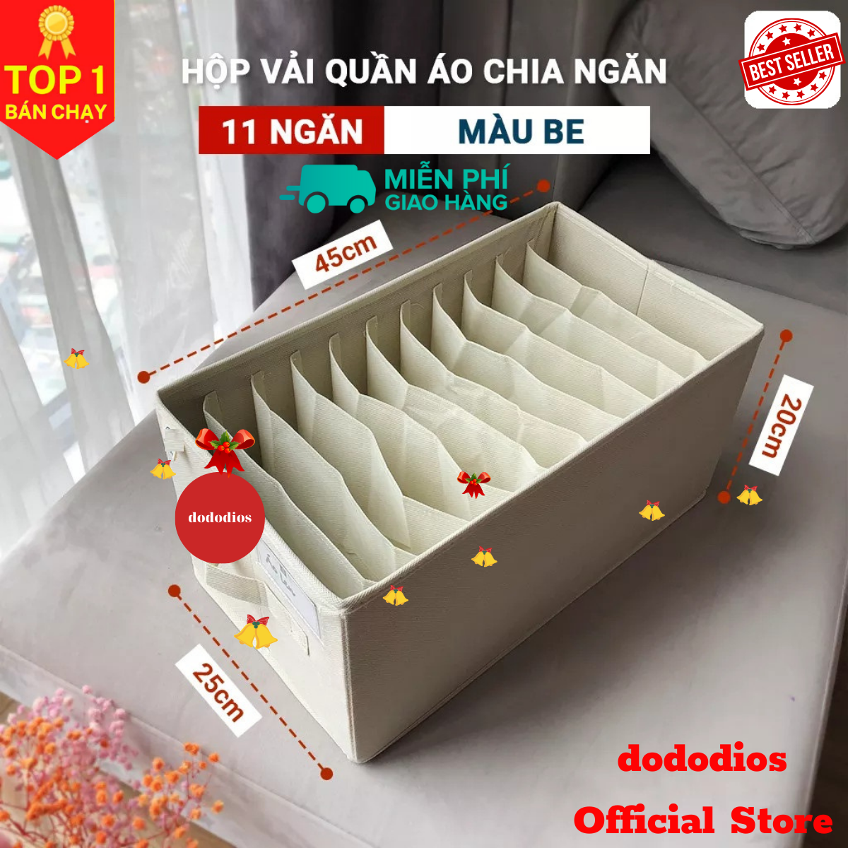 12 Ngăn - Hộp vải đựng quần áo chia ngăn dododios chất liệu vải không dệt giỏ đựng quần áo đồ lót chia 7, 9 và 12 ngăn