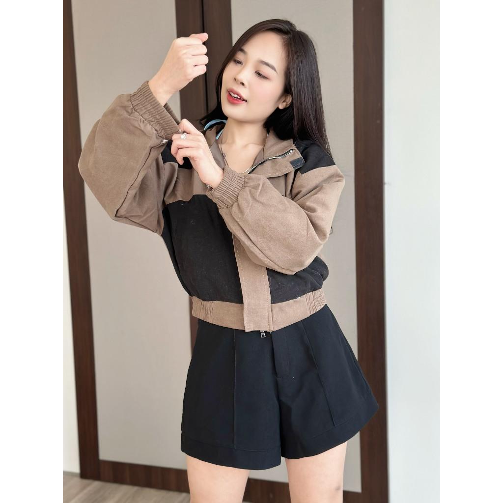 [LZ] Áo khoác da lộn nữ da lộn 2 lớp phối màu đẹp siêu chất-A2156 - Tím