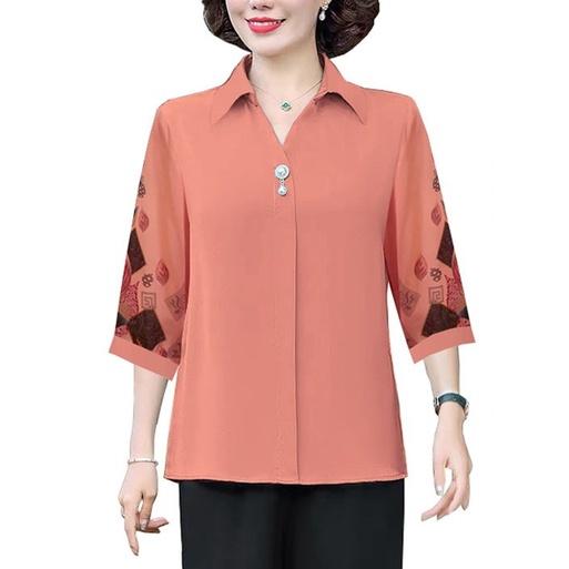 Áo Sơ Mi Kiểu Trung Niên Trẻ Trung Tay Lỡ Kèm Họa Tiết Có size lớn, Ao Trung Niên Thời Trang CHo MẸ