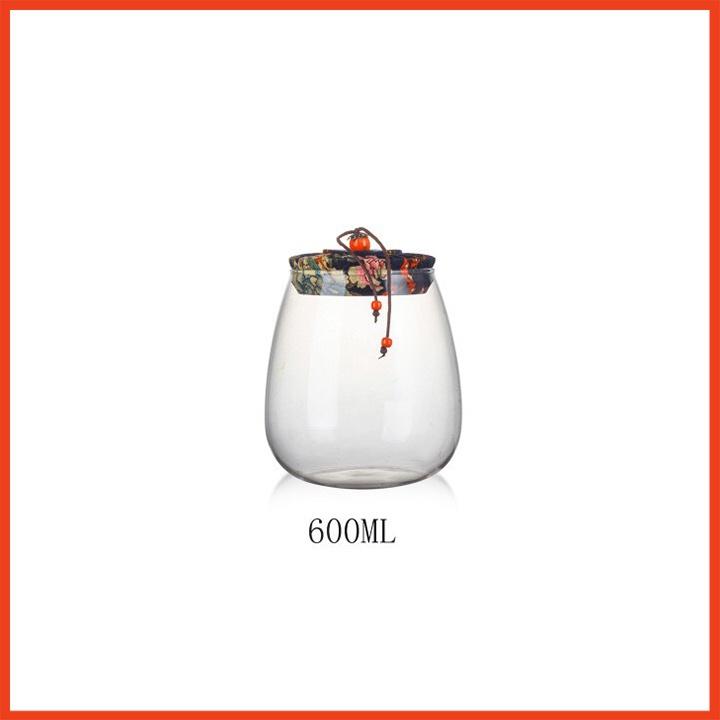 Lọ thủy tinh bằng nắp vải 600ml