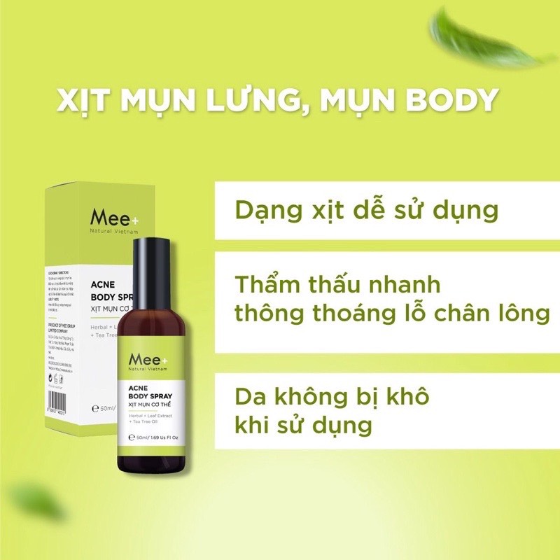 Xịt mụn lưng, mụn body giúp sạch mụn, hết thâm, làm mềm và sáng da Mee Natural 50ml