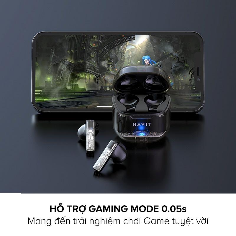 Tai Nghe TWS HAVIT TW945, Trong Suốt Transparent, Bluetooth 5.3, Gamemode 50ms, Nghe Đến 4H - Hàng Chính Hãng