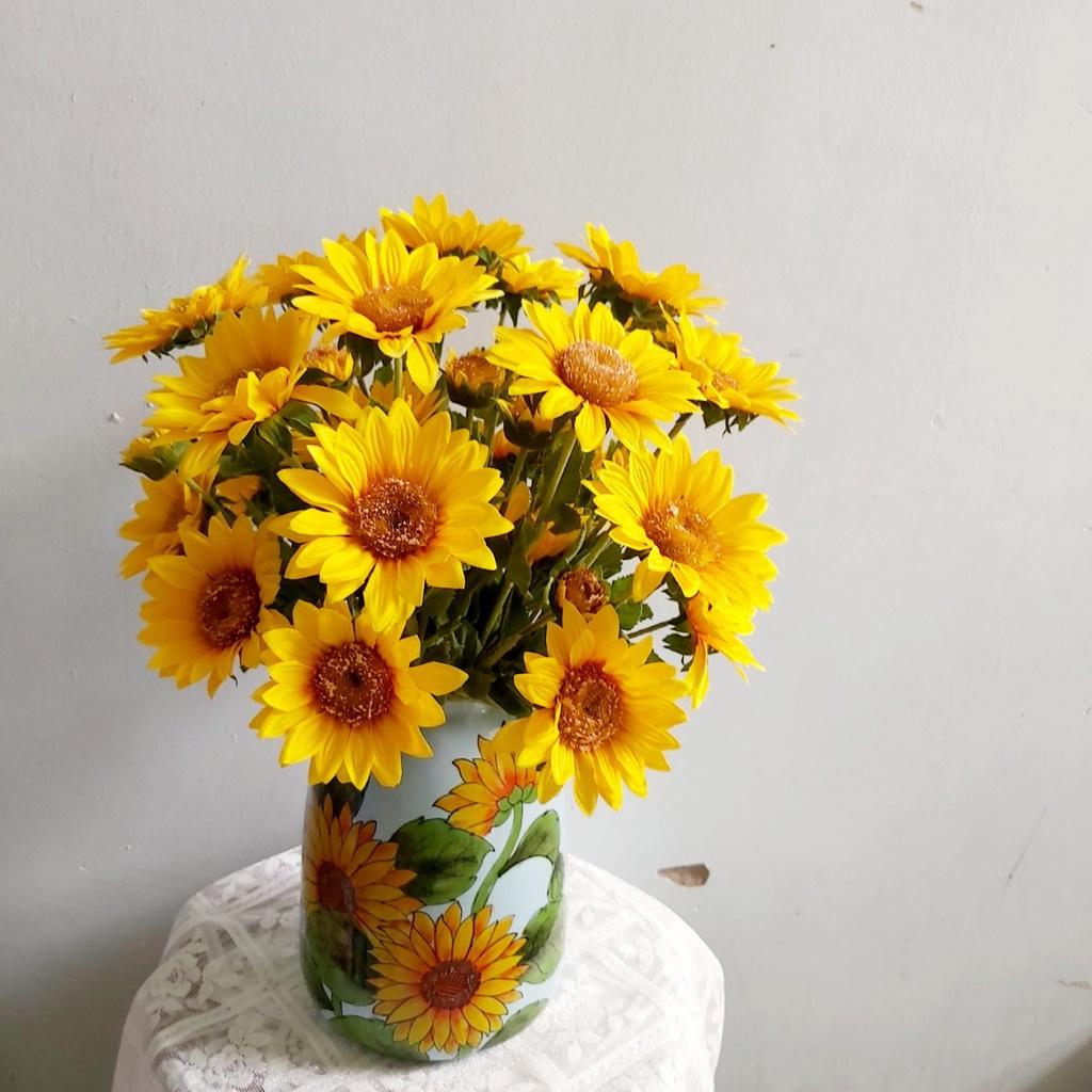 Lọ hoa hướng dương cao cấp siêu đẹp trang trí phòng khách tươi sáng, bình hoa giả decor nội thất Flowermini