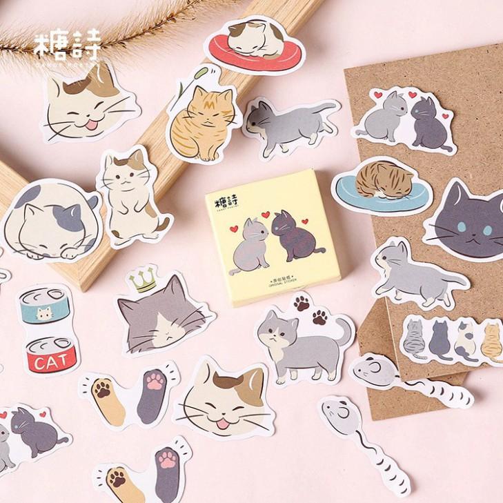 Bộ 45 sticker dán trang trí hình mèo dễ thương