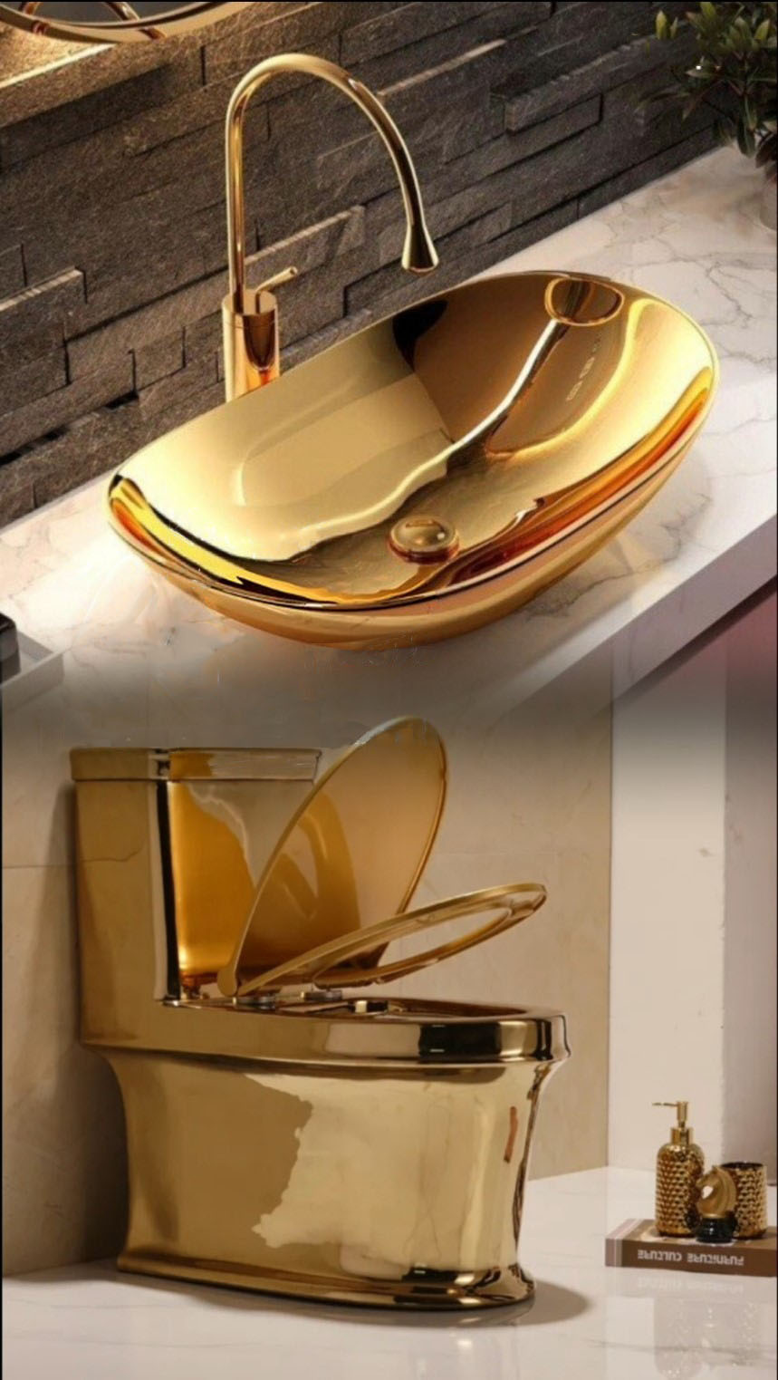 Lavabo kiểu thuyền màu vàng gold sang trọng, thiết kế theo phong cách hoàng gia