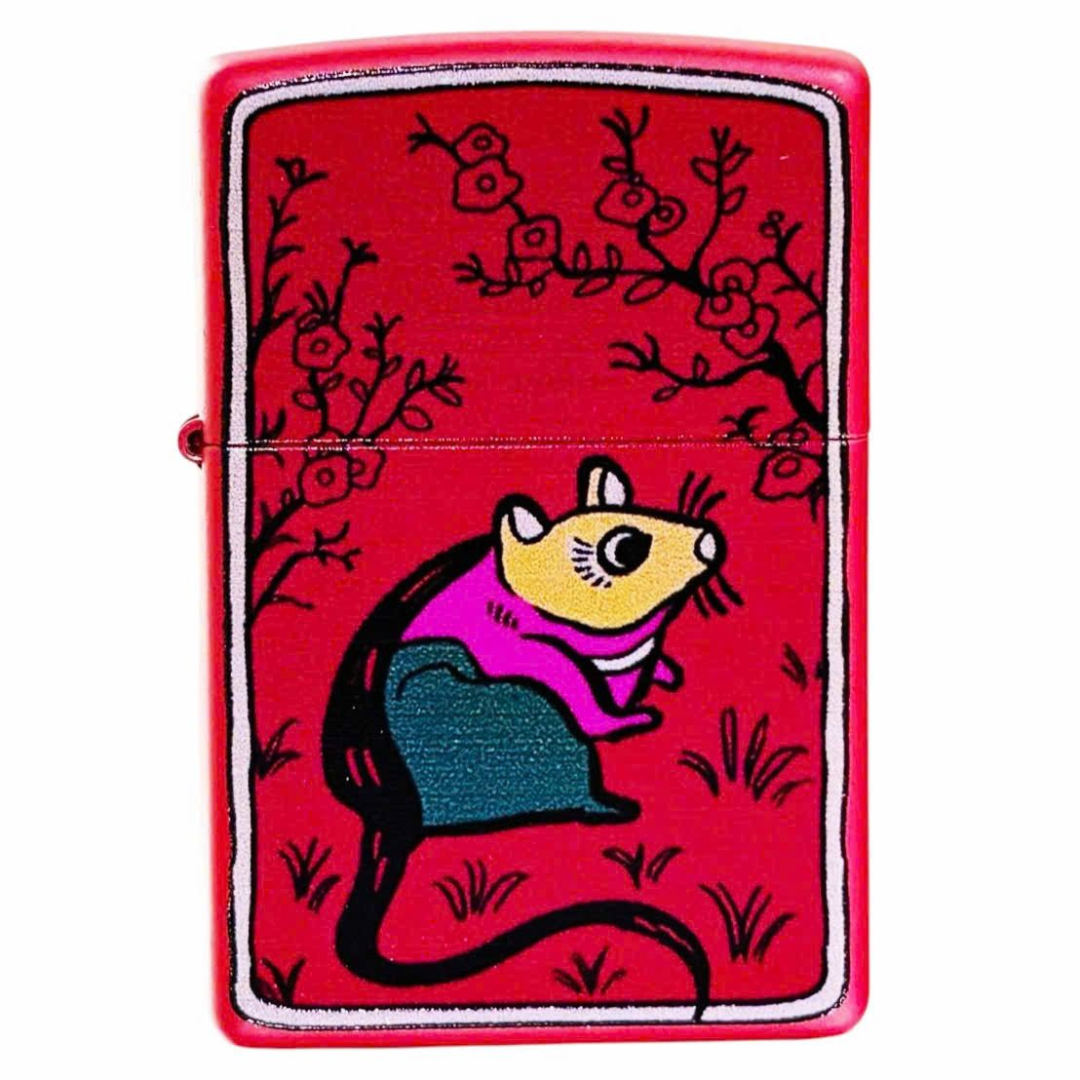 Bật lửa Zippo Year of the Rat - Phiên Bản 12 Con Giáp (Tuổi Tý) Thiết Kế Việt Nam, Sơn Tĩnh Điện Đỏ May Mắn Chính Hãng