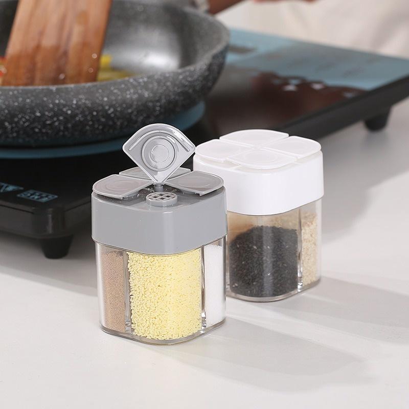 Hũ đựng gia vị 4 ngăn có lỗ rắc - Lọ rắc gia vị cao cấp bằng nhựa trong suốt KooBee