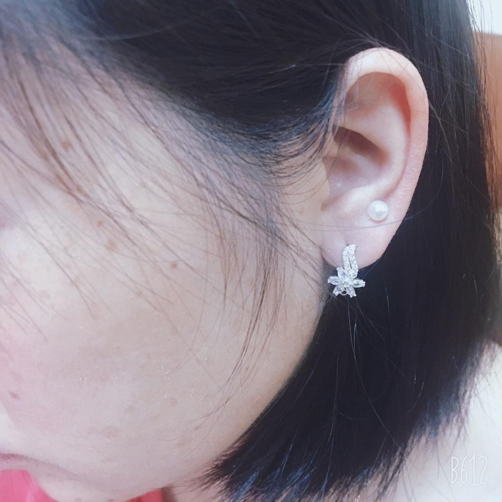 Bông tai nữ bạc ta khóa bật đeo sát tai đính đá hạt thóc màu xanh dương cao cấp trang sức Bạc Quang Thản
