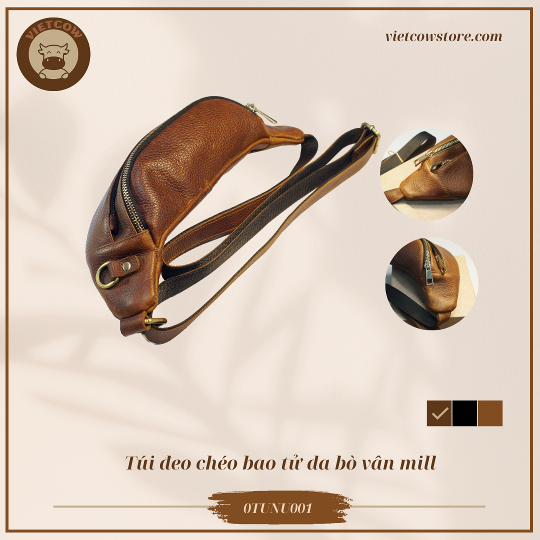 Túi Bao Tử Da Bò Vân Mill, Túi Bao Tử Thời Trang Da Bò_VietCow_0TUNU001