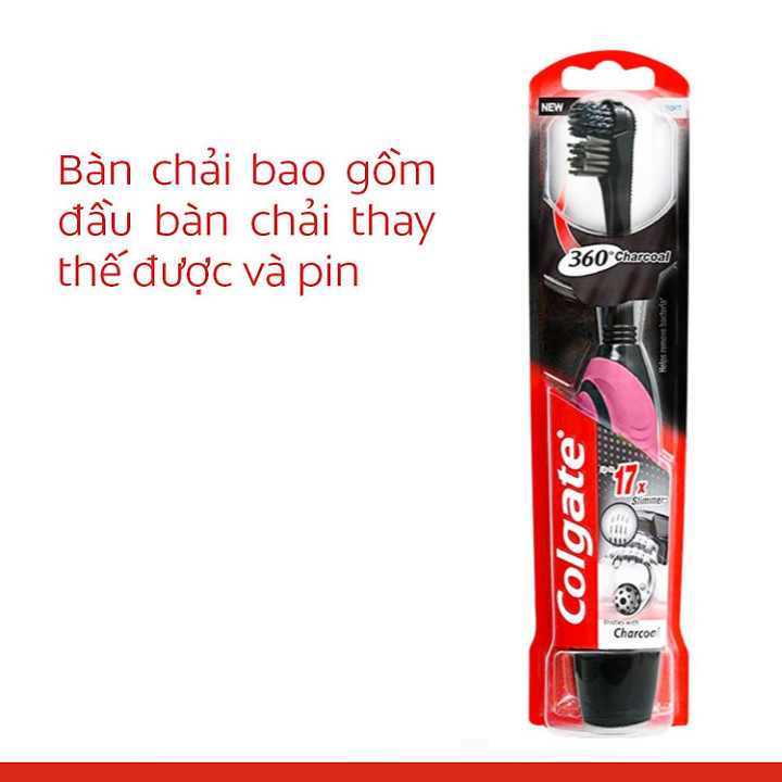 Bàn chải điện dùng pin Colgate 360 độ Charcoal than hoạt tính kháng vi khuẩn (Hồng)