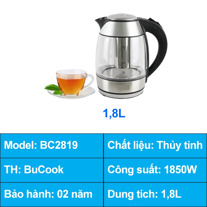 Ấm Siêu Tốc Thủy Tinh Có Lõi Lọc Trà - Công Nghệ CHLB Đức - Dung Tích 1.8L - Model BC2819