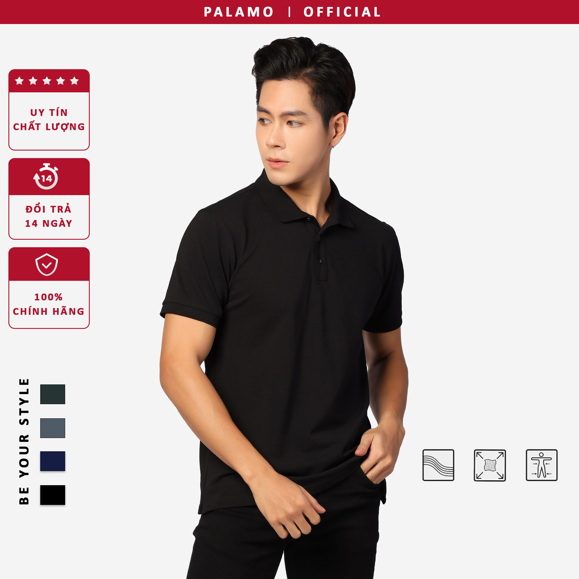 Áo phông polo nam Palamo classic, regular fit, cotton spandex / màu xanh lam