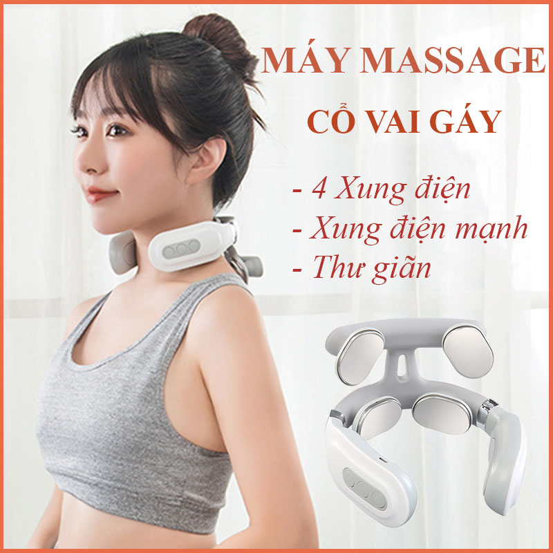 Máy Mát Xa Cổ Vai Gáy Chuyên Sâu 4 Miếng Xung Điện Cực Giảm Đau Mỏi Hiệu Quả Cao - Máy Massage Cổ Vai Gáy Thông Minh