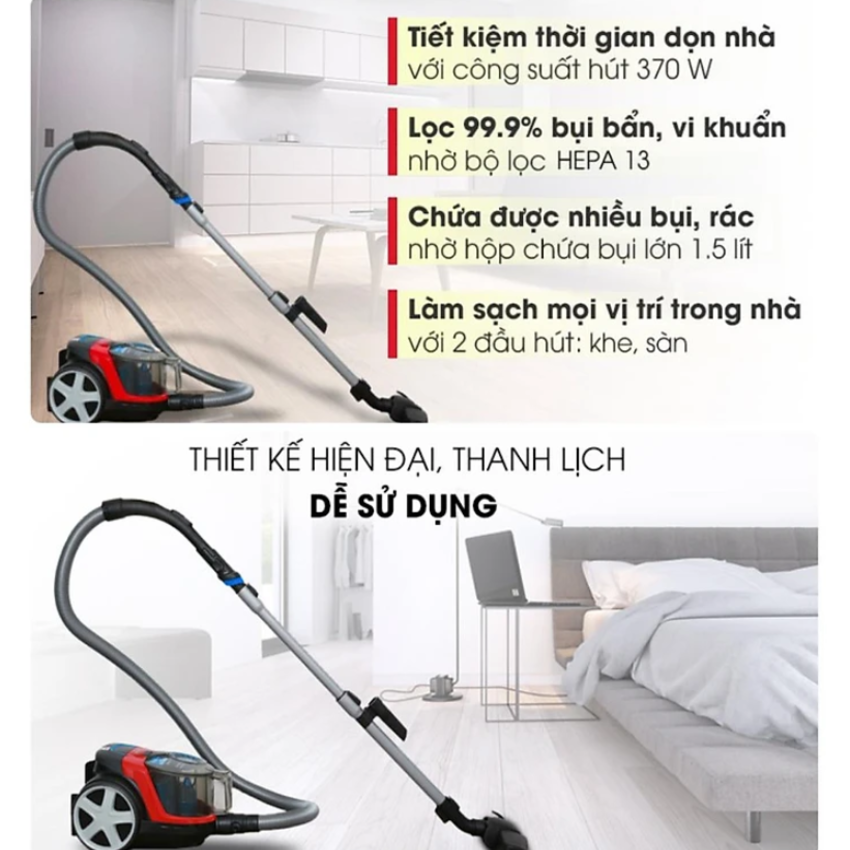 Máy hút bụi không túi PowerPro Compact thương hiệu Hà Lan Philips FC9351/82 1600W - Hàng chính hãng (BH 2 NĂM)