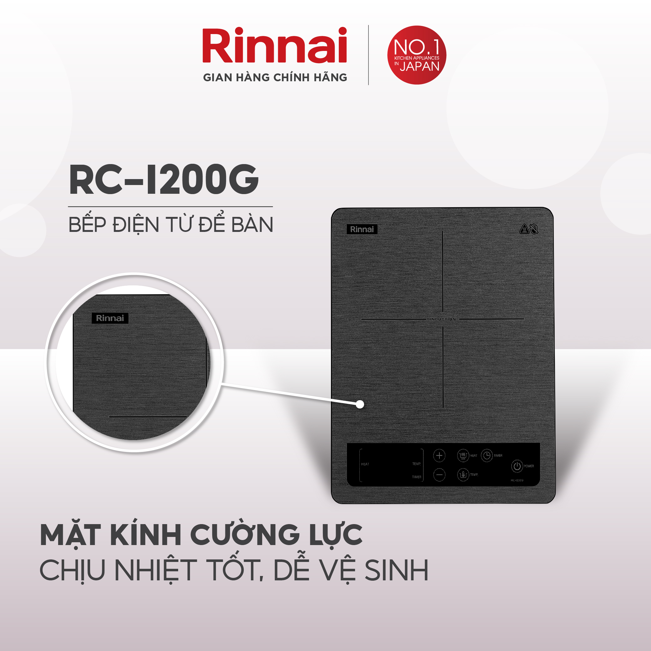 Bếp từ đơn Rinnai RC-I200G điều khiển cảm ứng 2000W - Hàng chính hãng.
