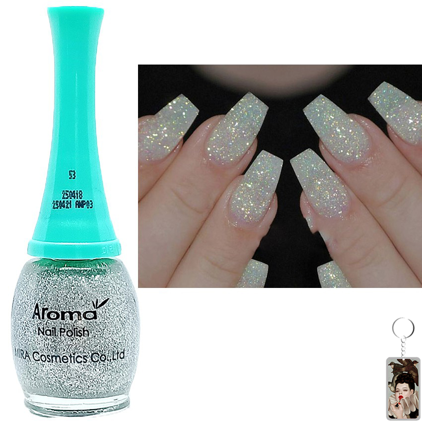 Sơn móng tay Aroma Nail Polish Hàn Quốc 12ml #53 lấp lánh bạc tặng kèm móc khóa