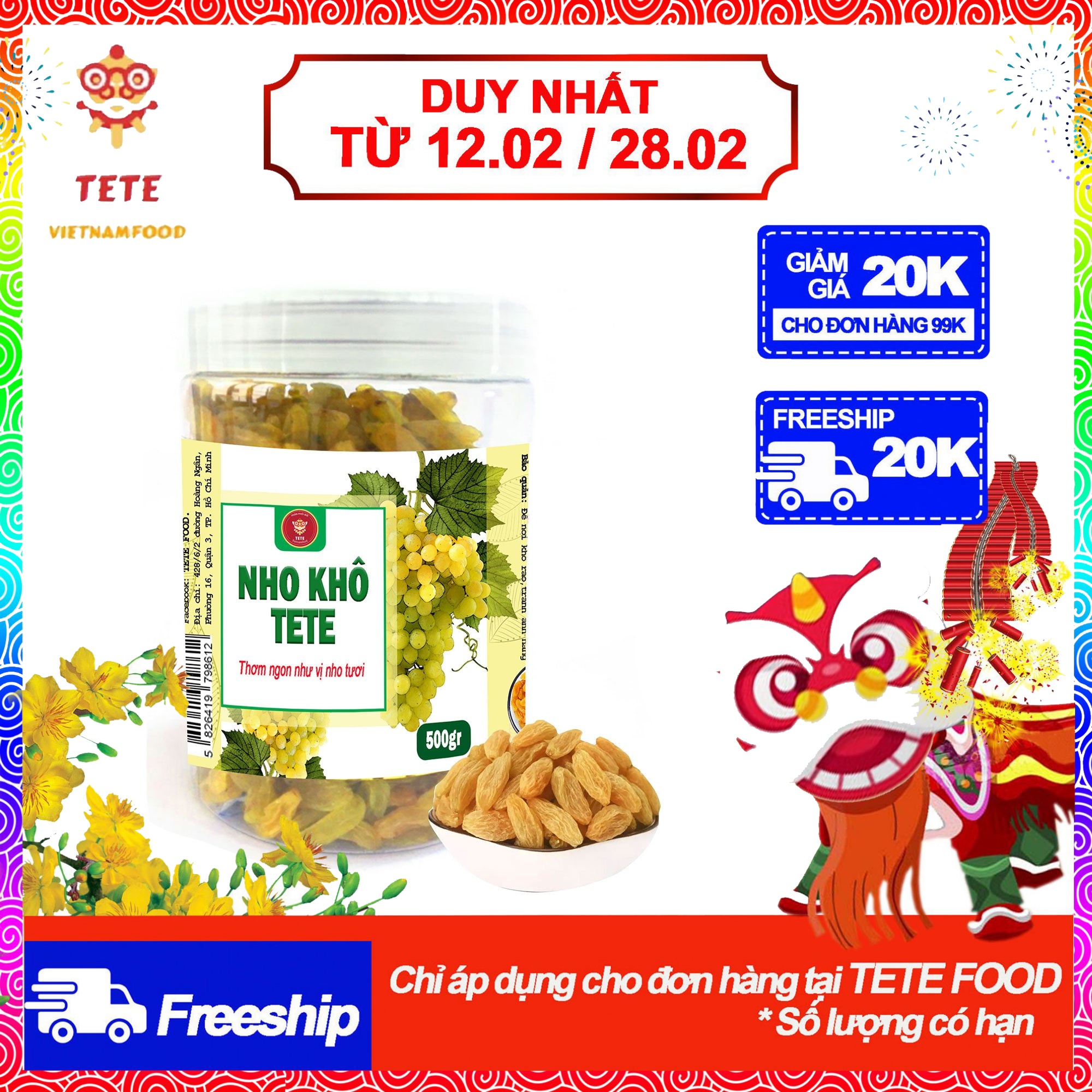 NHO KHÔ TETE 500 gram