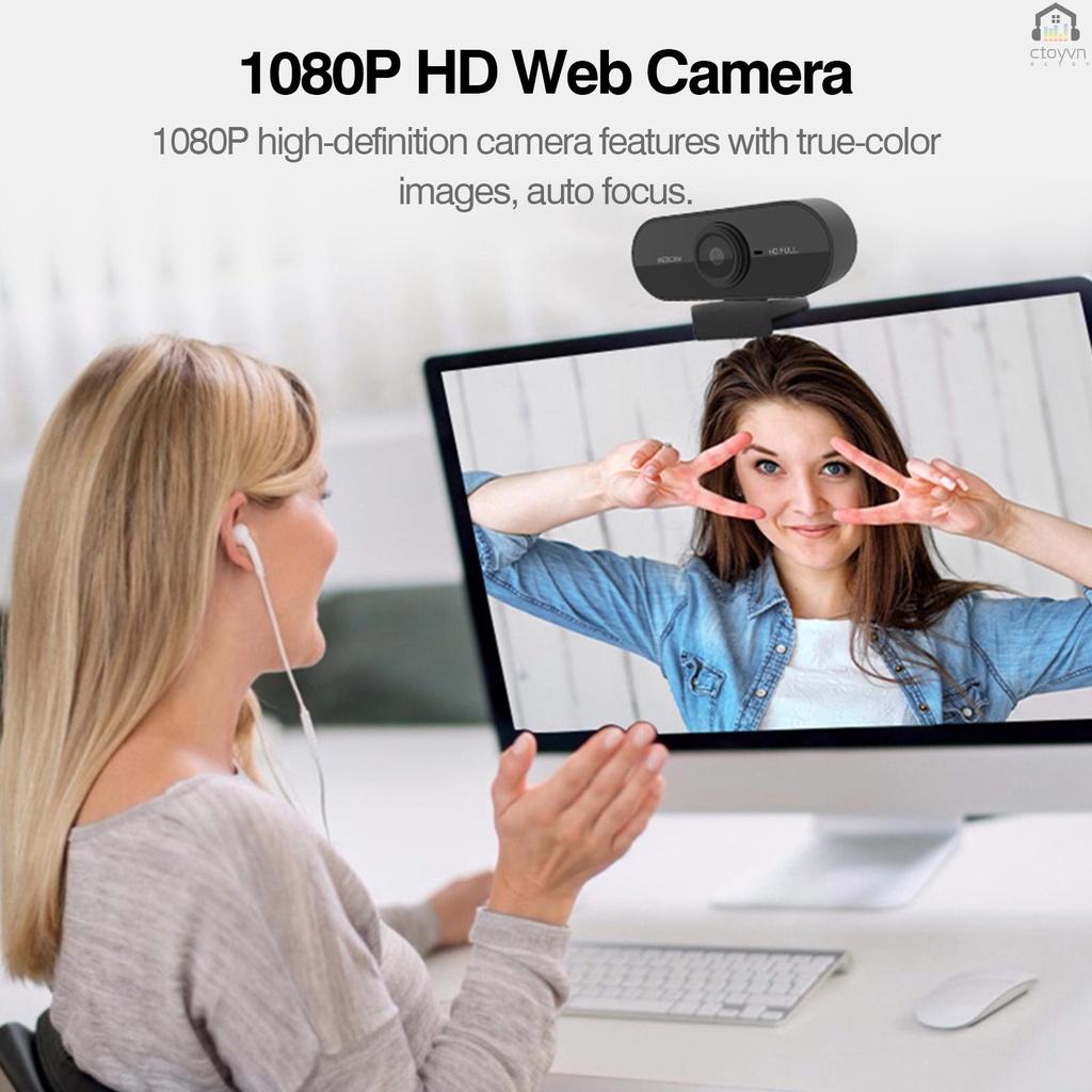 Webcam USB 1080P kèm mic có kẹp gắn laptop hỗ trợ dạy học/ phát sóng trực tuyến